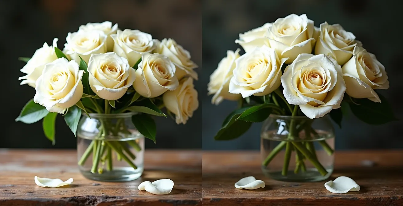 Composition montrant l'évolution de fleurs locales versus importées sur 8 heures