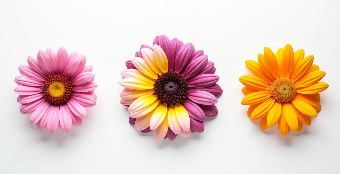 Composition florale monochrome dégradé de roses montrant l'harmonie des tons