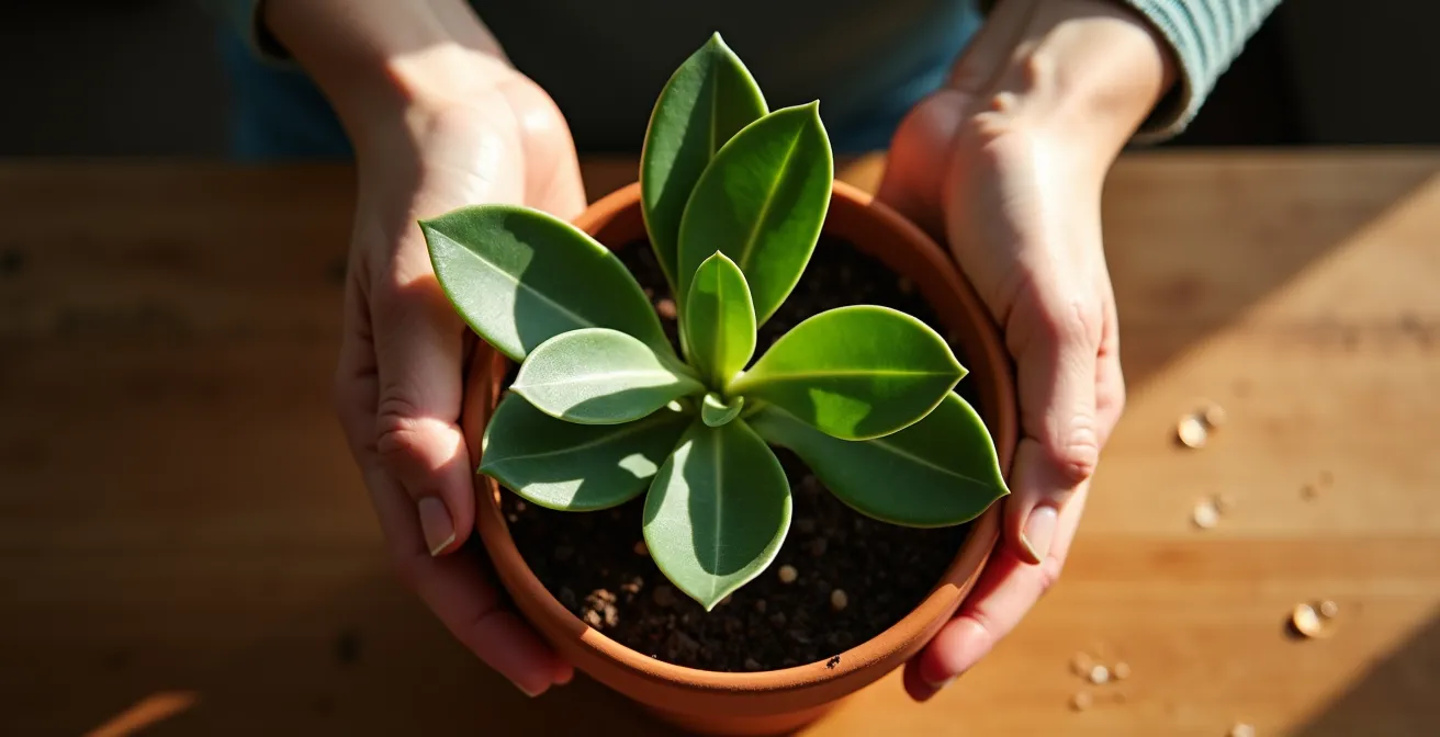 Jeune couple arrosant ensemble une plante verte en pot symbolisant leur relation qui grandit