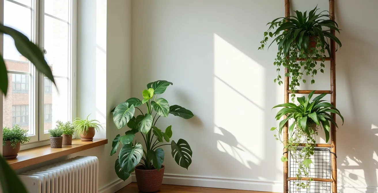 Système de support pour plantes grimpantes dans un appartement sans perçage des murs
